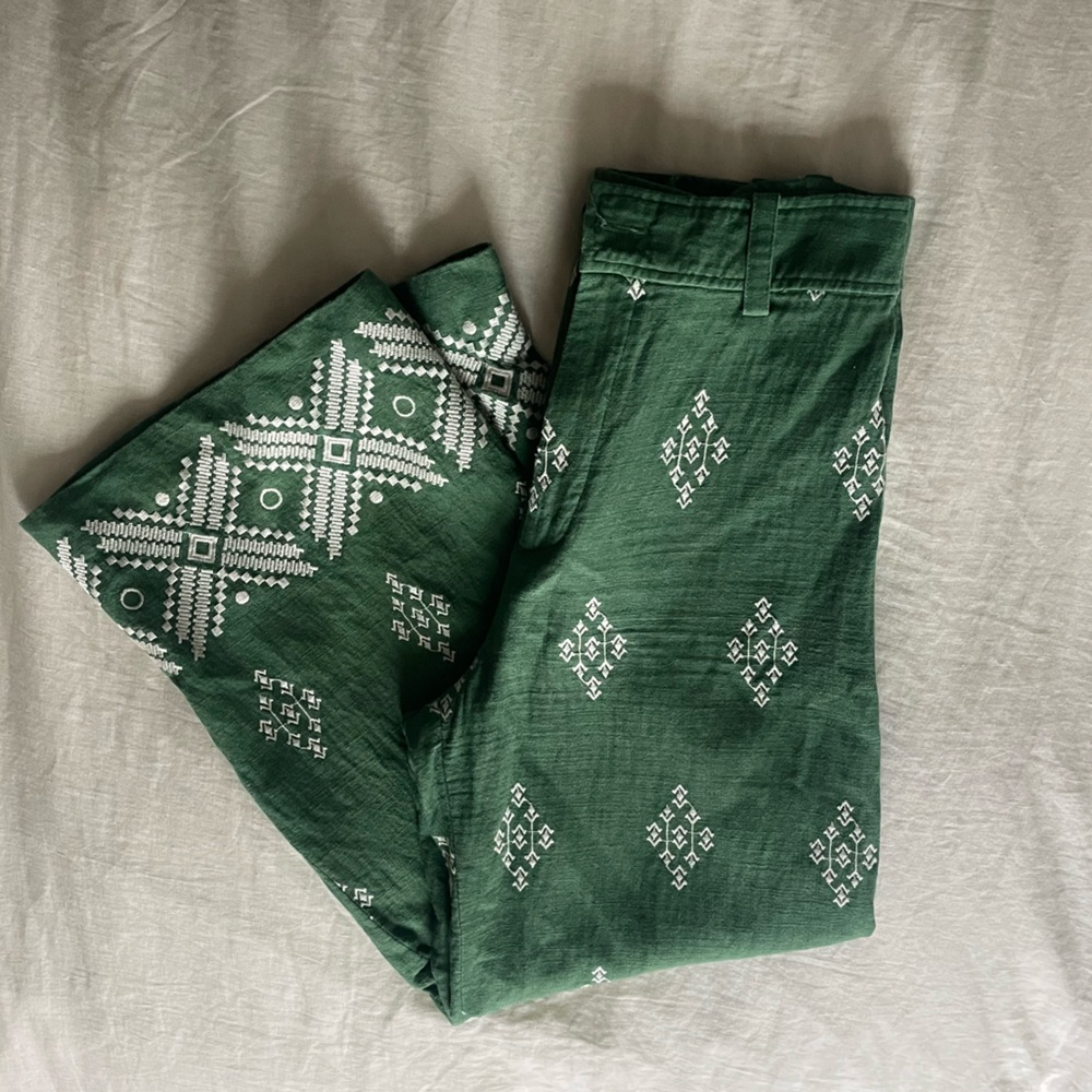 Zara Wide Leg Embroidered Linenblend Pants